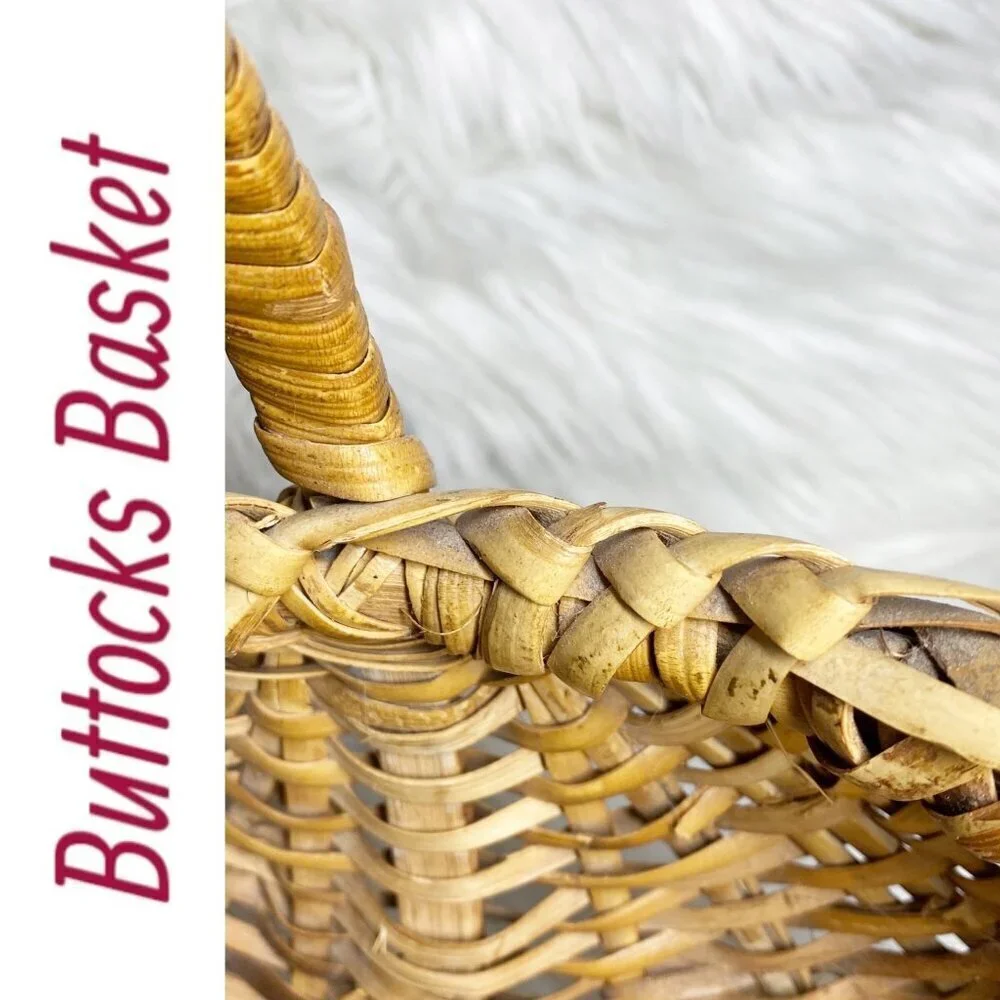 BUTTOCKS BASKET‎ VTG Large Handmade Cottage Splint Ribbed Farmhouse Vintage